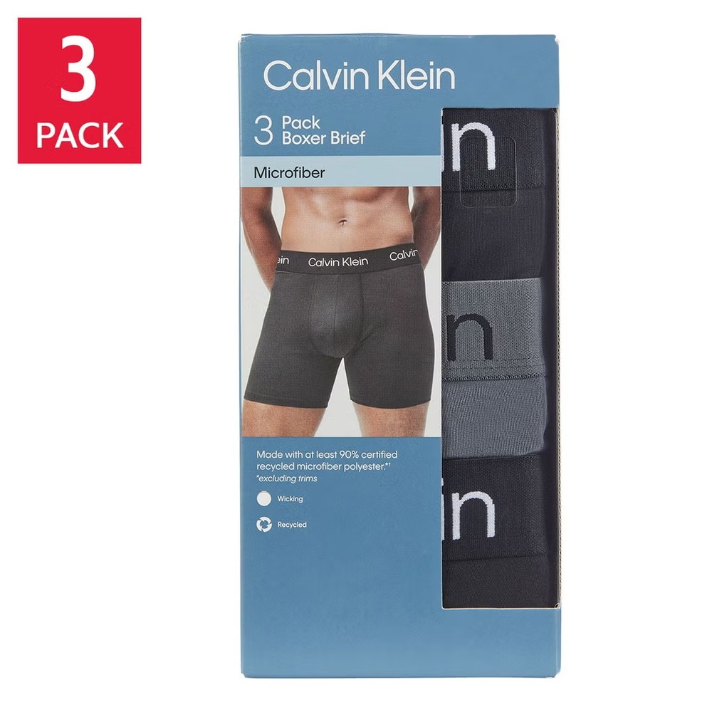 Calvin Klein Men Microfiber Boxer Brief 3-Pack Black Grey Size Medium